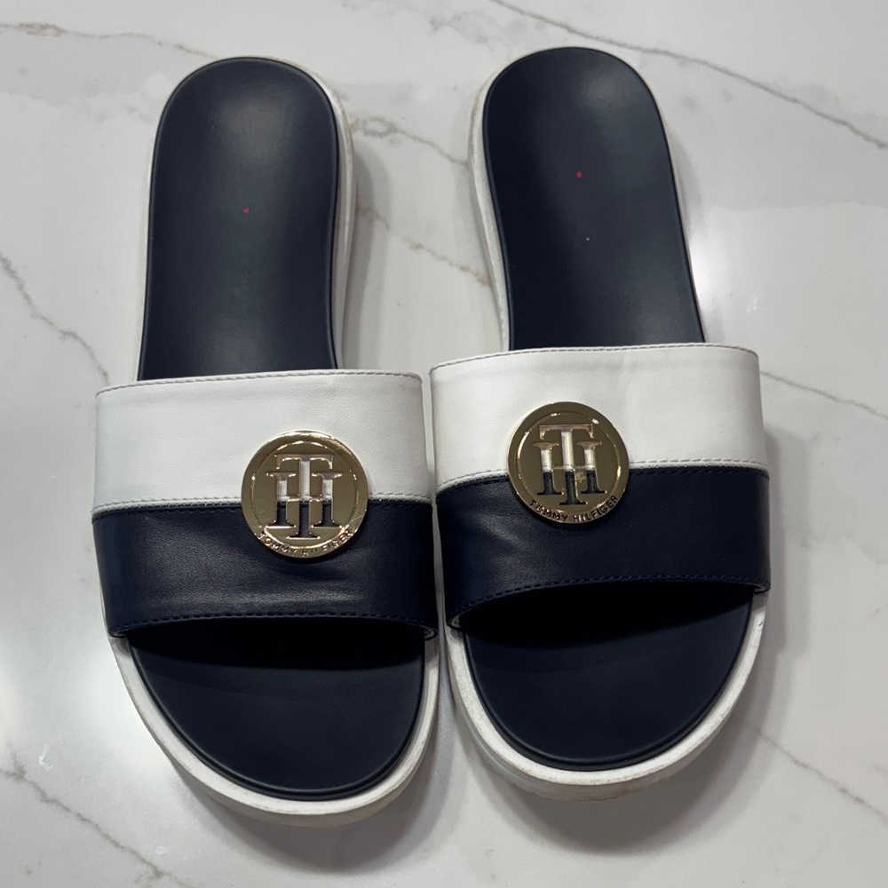 Tommy Hilfiger Navy and White Slides
